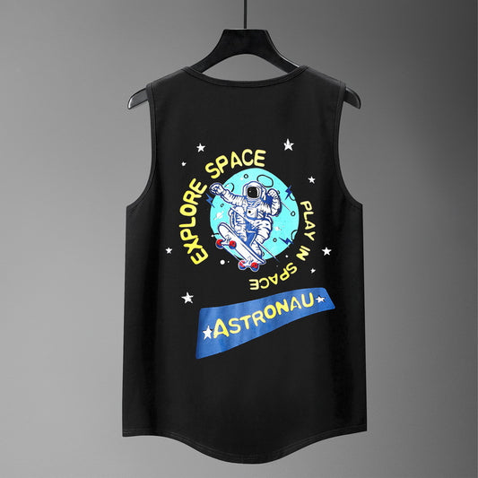 Space Astronaut Print Men's Cotton Tank Big & Tall Guys Vest