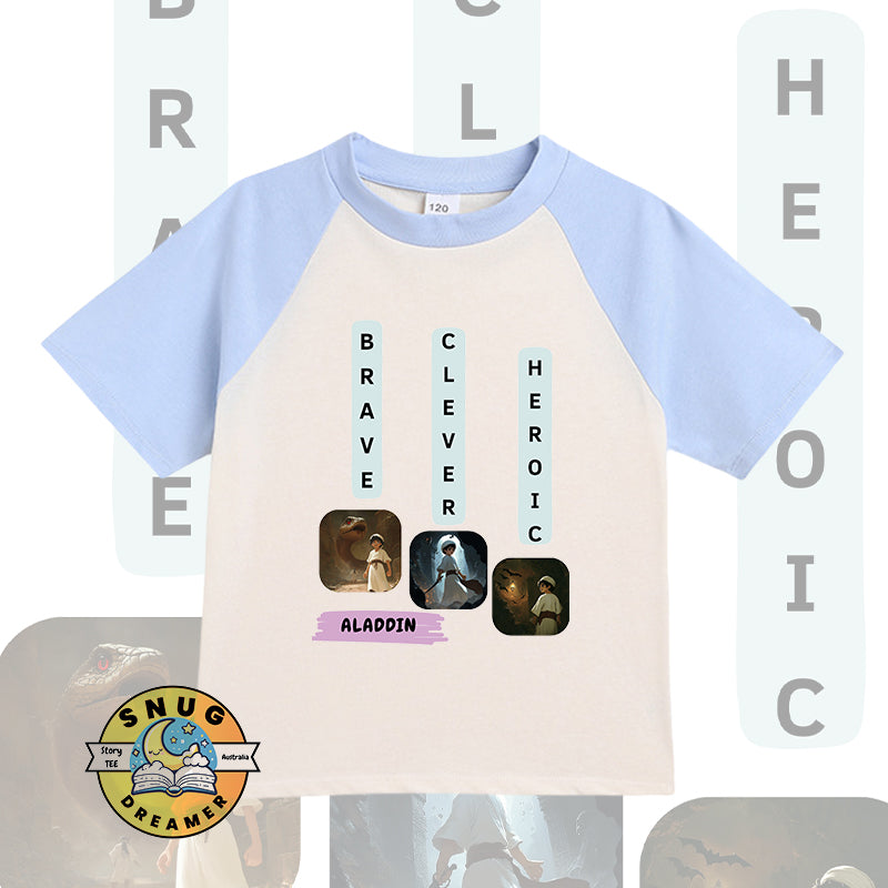 Aladdin-Inspired QR Code Raglan Sleeve Kids Story Tee
