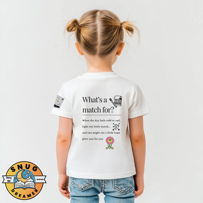 Little Match Girl inspired kids T-shirt with scan-to-watch bedtime story by Australian brand Snugdreamer