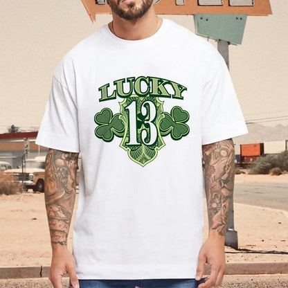 Lucky 13 Shamrock Irish Pride Men's White Tee Big & Tall