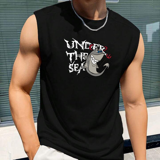 Shark Graphics Print Men's Tank Top-B