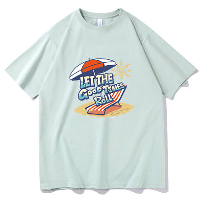 Men's Beach Chair and Sun Umbrella Print Cotton Tee