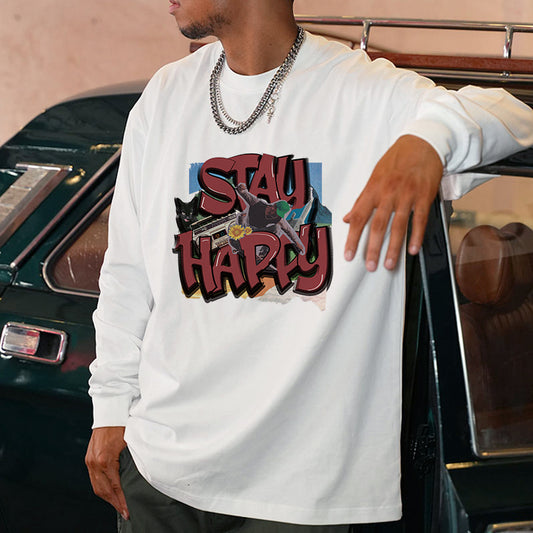 Stay Happy Men's Long Sleeve T-shirt-A