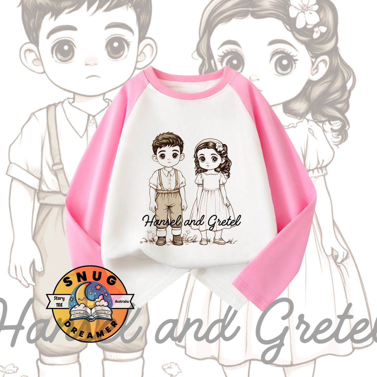 Hansel and Gretel Print Kids Raglan Shirt with QR Code