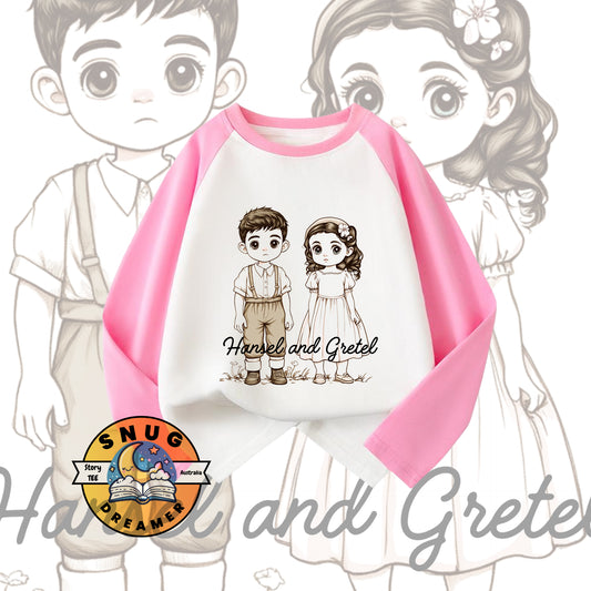 Hansel and Gretel Print Kids Raglan Shirt with QR Code