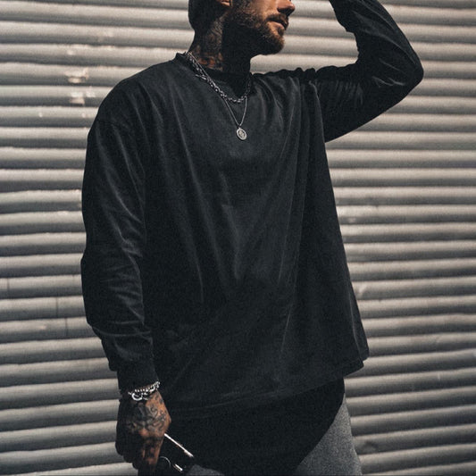 Men's Pure Color Rib Cuff Long Sleeved T-shirts