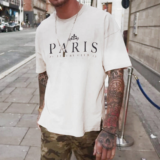 Paris Alphabet Graphic Print Loose Men's Short Sleeve T-Shirt Big & Tall