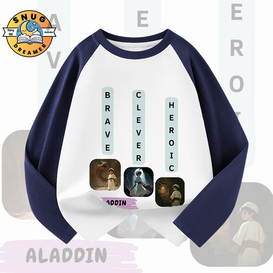 Aladdin-Inspired Kids QR Code Raglan Storytelling Tee