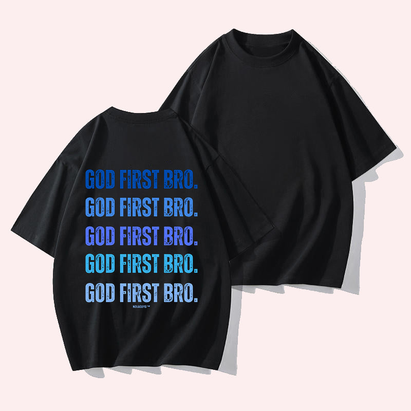 God First Bro. Men's Gradient Blue Cotton T-shirt Big & Tall