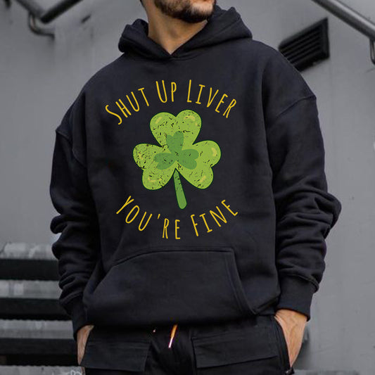 Men's Classic Shamrock Humor Phrase Print Hoodie