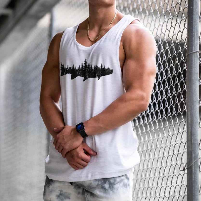 Fish Graphic Print Men's Tank Top-A