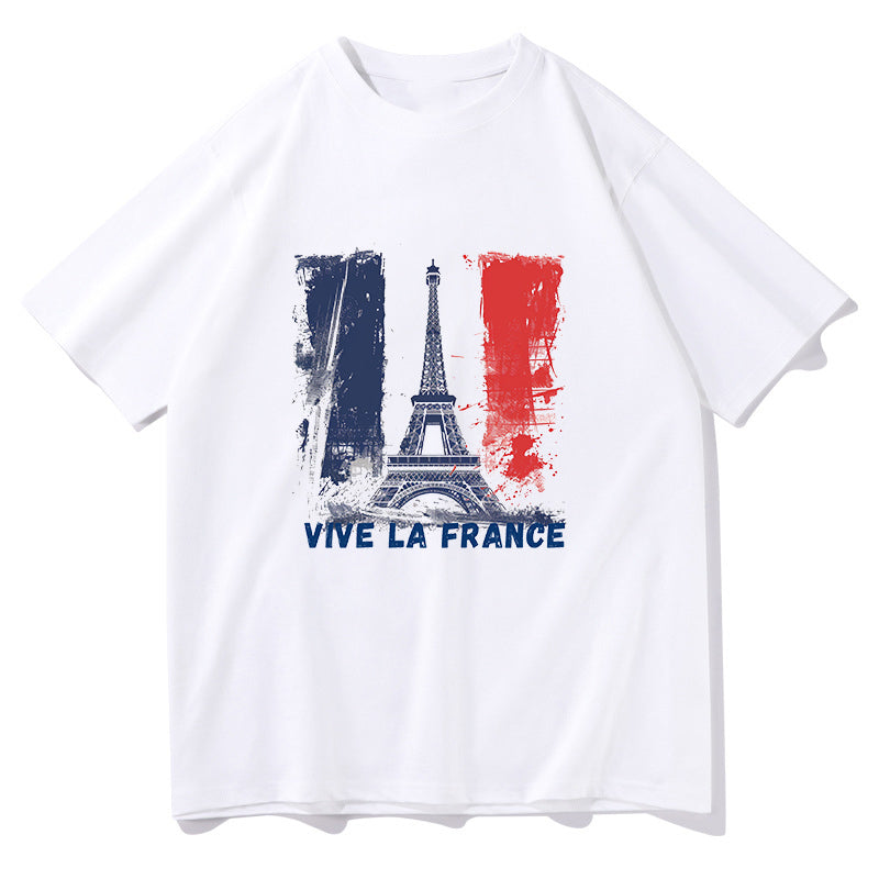 Eiffel Tower and France Flag Men's Casual T-shirt