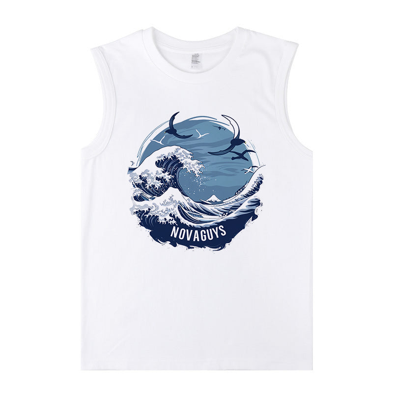 Ocean Wave Print Men's Cotton Tank Top