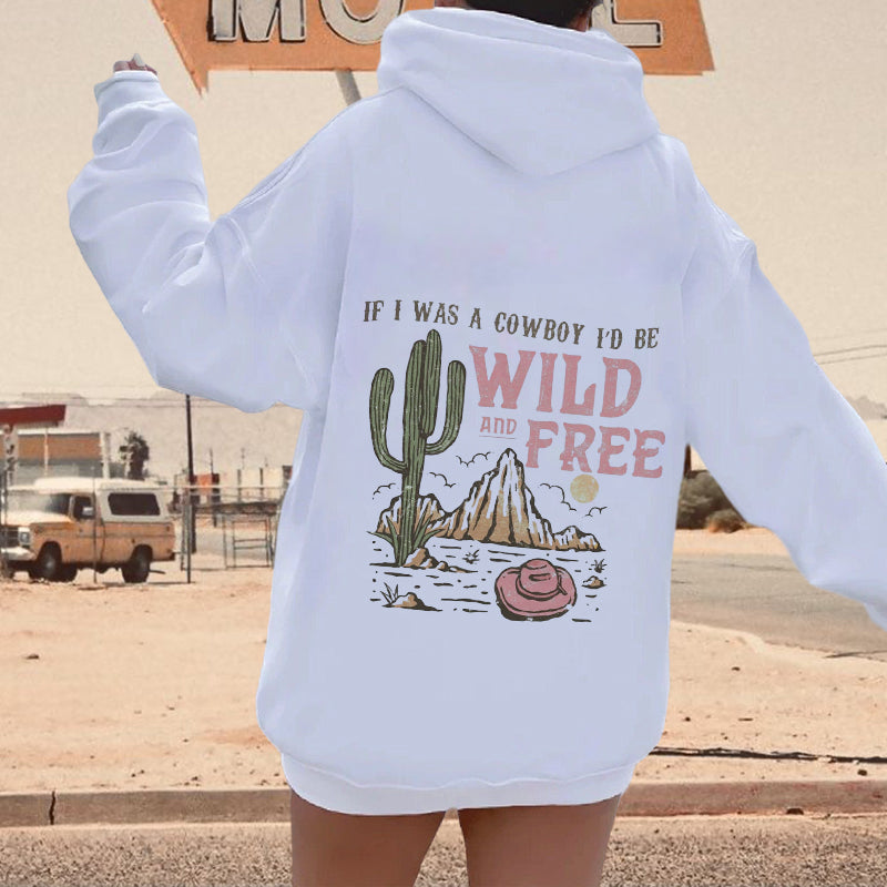 Desert and Cactus Print Women's Fleeced Hoodie