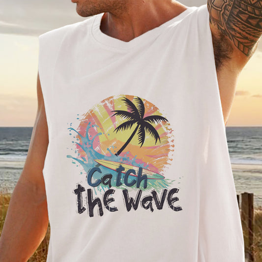 Catch the Wave Palmtree Print Men's Tank Top