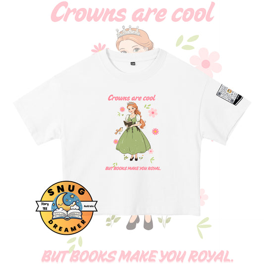 Illustrated Princess Sophie reading a book on girls’ breathable cotton tee