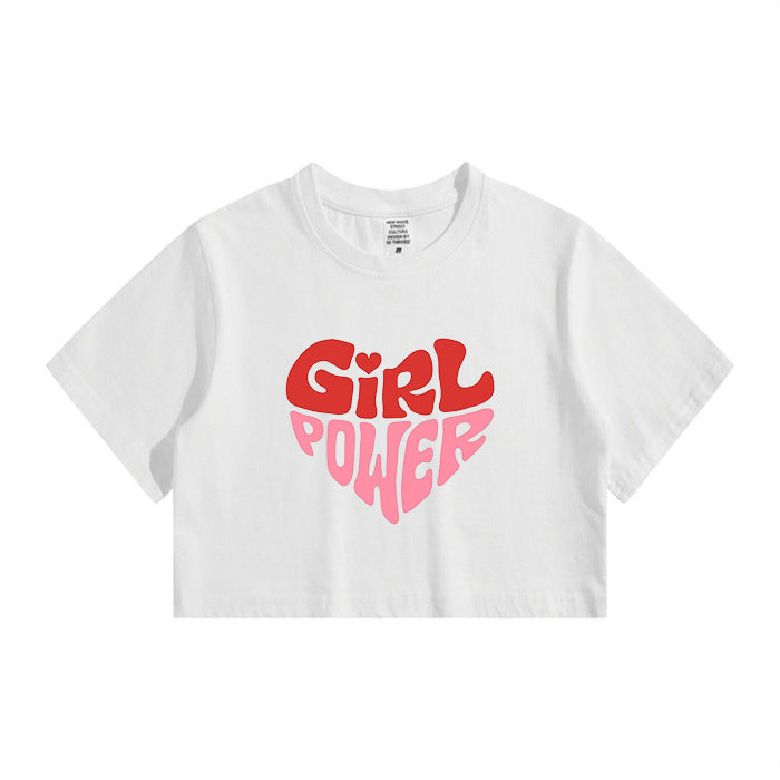 Girl Power Lady's Inspirational Letter Print Crop Tee