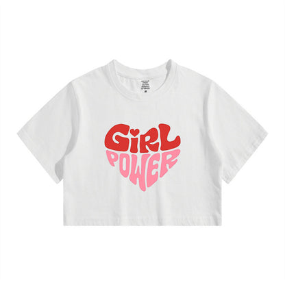 Girl Power Lady's Inspirational Letter Print Crop Tee