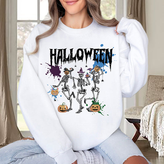 Fun and Festive Halloween Skulls Print Women's Sweatshirt