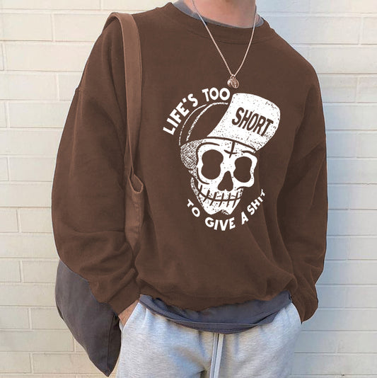 Skull Print Men's Coffee Color Sweatshirt