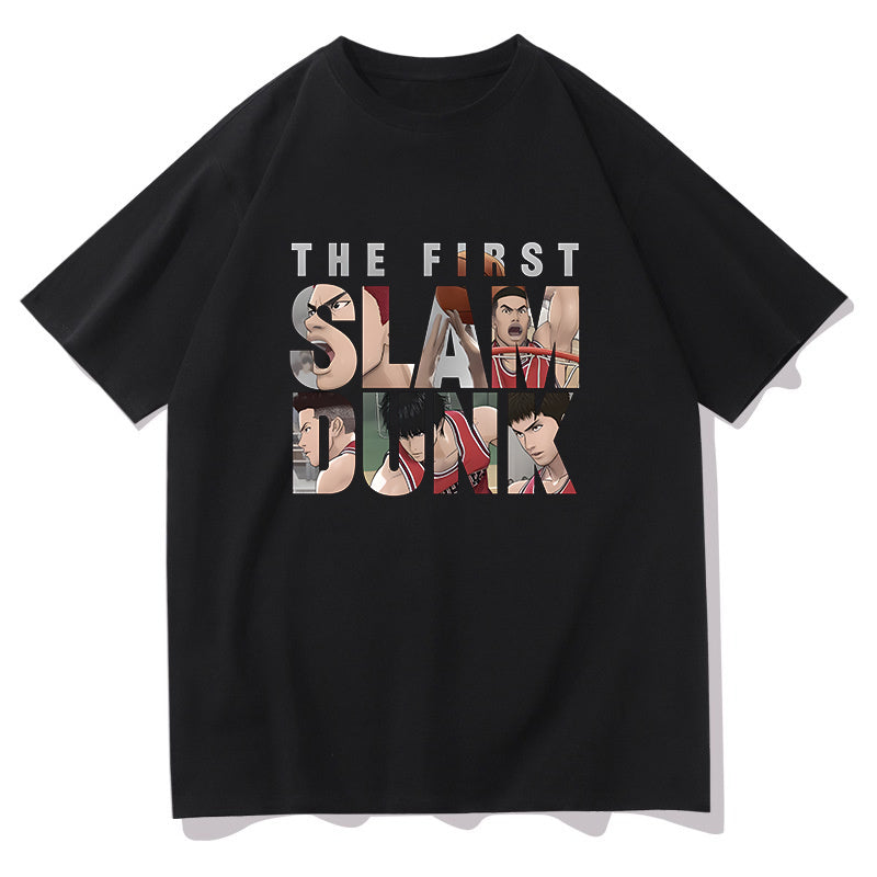 Slam Dunk Animated Basketball Player Print Black Tee Big & Tall