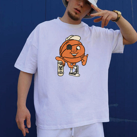 Basketball Funny Cartoon Skateboard Men's Cotton T-shirt Big & Tall