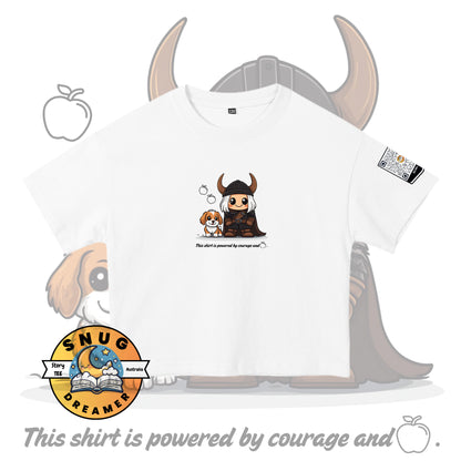Interactive bedtime story shirt with courage and apple design