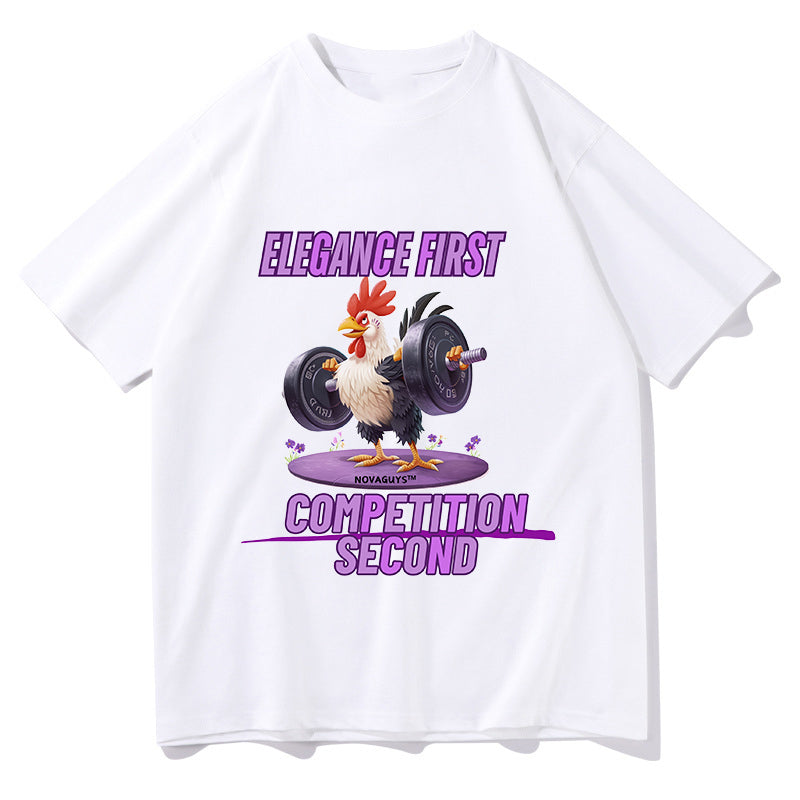 Chic Weightlifting Gallic Rooster T-Shirt Men's Le Coq Gaulois Print Tee Big & Tall