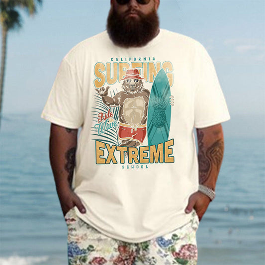 Surfing Bear Printed Men's Beach Vibes T-Shirt Big & Tall