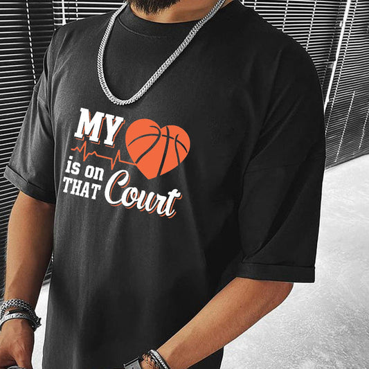 Basketball Enthusiast Stylish Print Men's Black Big & Tall T-shirt