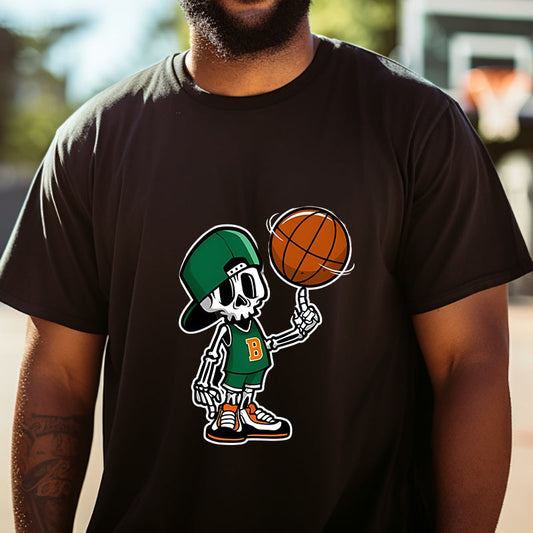 Skull With Basketball Print Men's Short Sleeve Tee Big & Tall