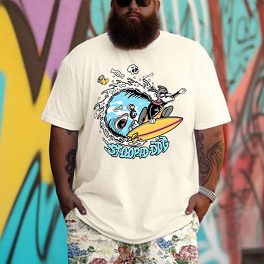 Ocean Wave Shark & Surfing Puppy Printed T-Shirt Big & Tall
