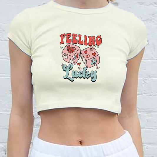 Lucky Dice Print Ladies Crop Tee