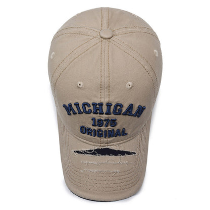 MICHIGAN Embroidered Ripped Colorblock Cap Hat