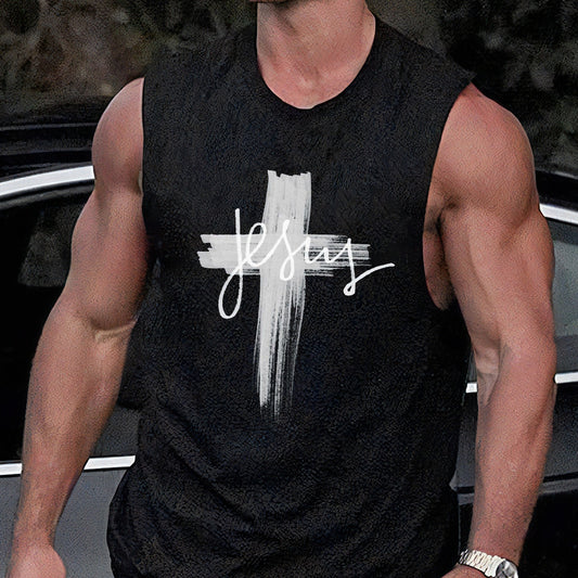 Jesus Cross Men's Streetwear Tank Tops-C