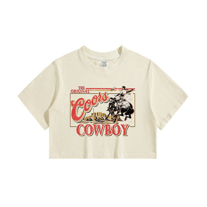 Vintage Cowboy Print Lady's Crop Tee