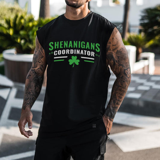 Shenanigans Coordinator Men's Shamrock Print Black Tank Top