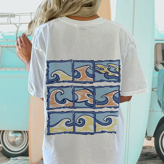 Ocean Wave Print Women's Short Sleeve Tee