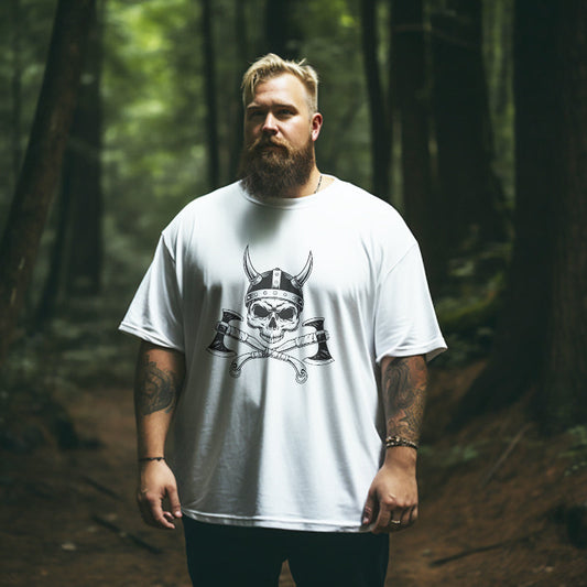 Men's Nordic Warrior Skull Helm and Axes Print Tee Big & Tall
