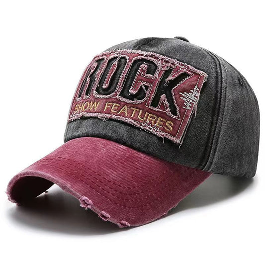 Rock Embroidered Vintage Colorblock Cap Hat