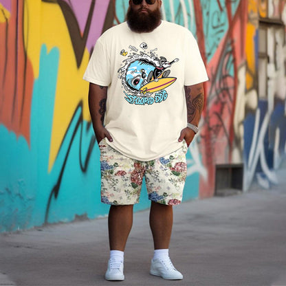 Ocean Wave Shark & Surfing Puppy Printed T-Shirt