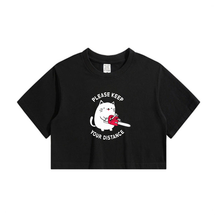 Cat with Chainsaw Lady's Crop Tee