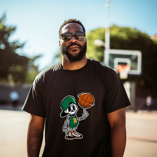 Skull With Basketball Print Men's Short Sleeve Tee Big & Tall