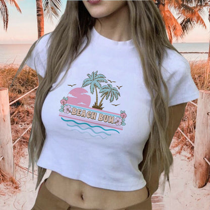 Ladies Beach Bum Floral Print Crop Tee