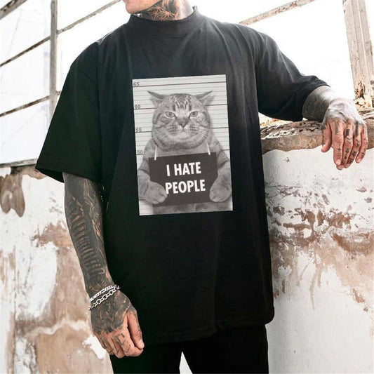 Men's Funny Cat Print Oversized T-shirt Big & Tall