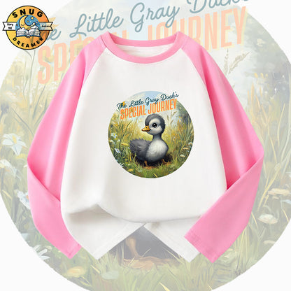 The Little Gray Duck Raglan QR Code Story Tee for Kids