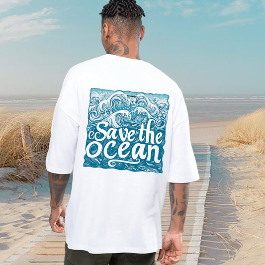 Retro Ocean Wave Print Men's Short Sleeve T-shirt
