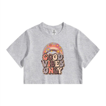 Lady's Good Vibes Only Letter Print Crop Tee