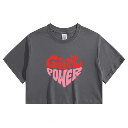 Girl Power Lady's Inspirational Letter Print Crop Tee