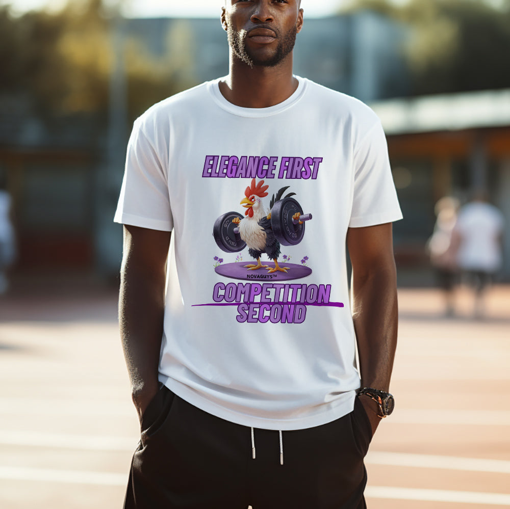 Chic Weightlifting Gallic Rooster T-Shirt Men's Le Coq Gaulois Print Tee Big & Tall